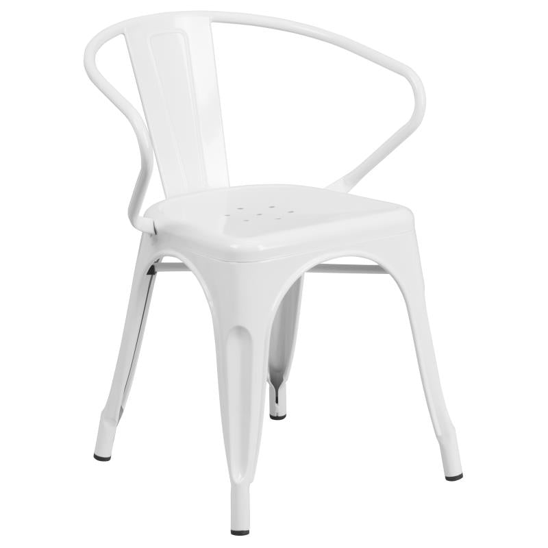 Flash Furniture Napoleon Commercial Grade 24 Round White Metal Indoor-Outdoor Table Set with 2 Arm Chairs