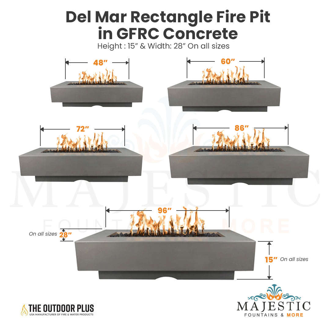 The Outdoor Plus Del Mar Rectangle GFRC Concrete Fire Pit with Free Cover