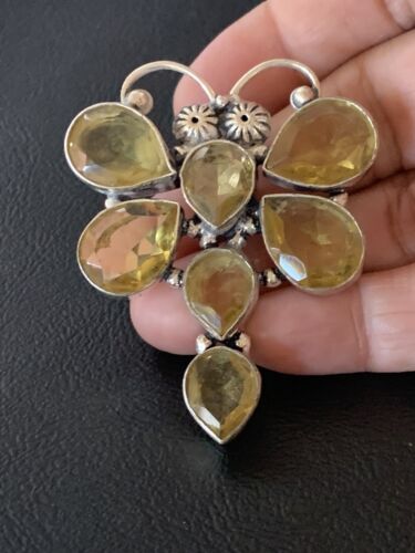 Handmade Sterling Silver Dragonfly Pendant with Faceted Yellow Topaz
