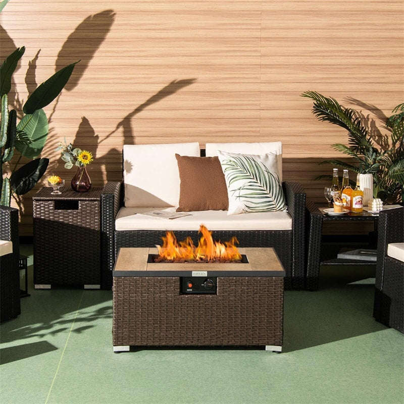 40000 BTU Wicker Outdoor Propane Fire Pit Table Set with Hideaway Tank Holder & Cover