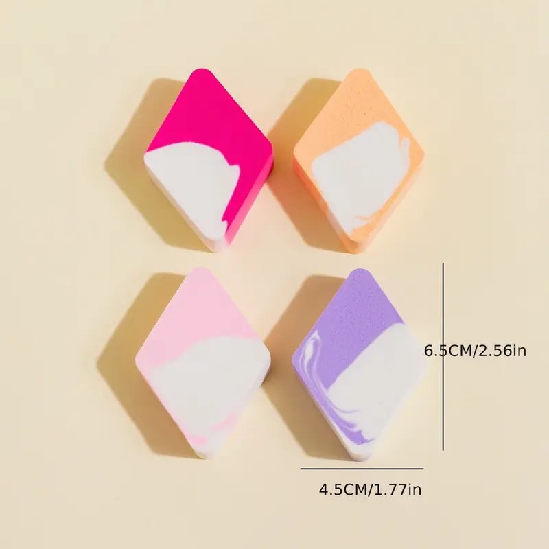4pcs Mixed Color Diamond-shaped Makeup Sponge - Multifunctional Soft Beauty Tool for Wet & Dry Use