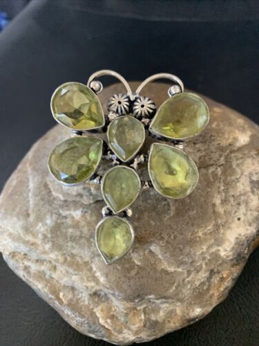 Handmade Sterling Silver Green Peridot Dragonfly Pendant