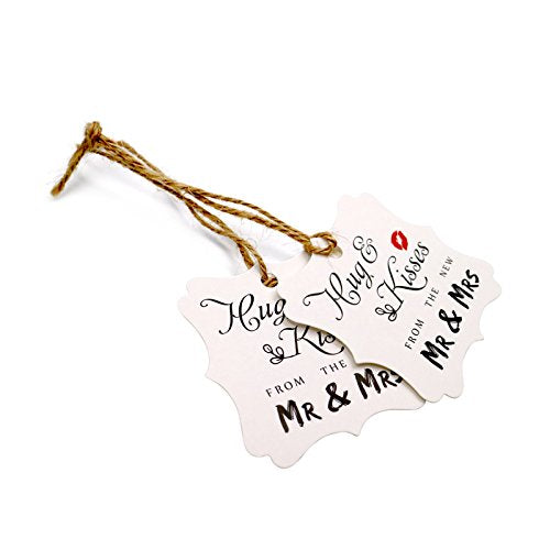 Original Design Wedding Favor Gift Tags - 100 PCS White Square Tags with 100 Feet Natural Jute Twine