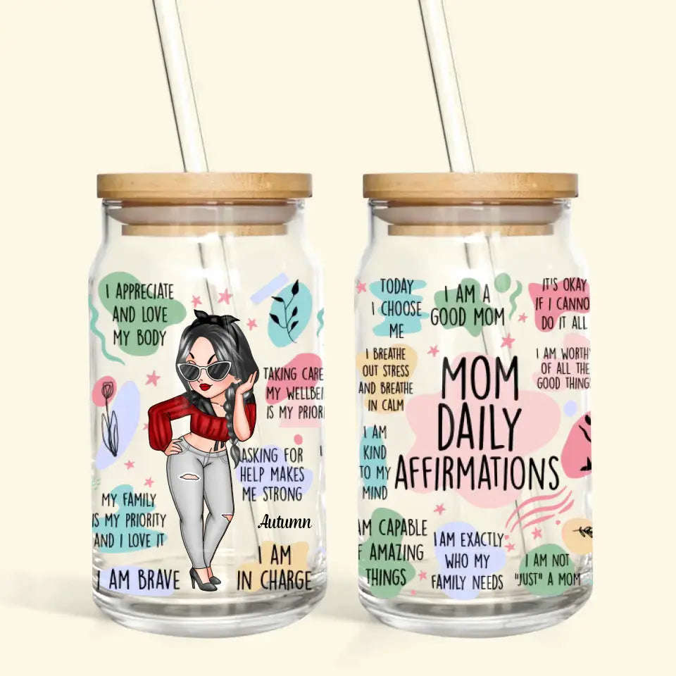 Personalized Custom Glass Can - Mothers Day, Birthday Gift For Mom, Grandma - Mom Daily Affirmations