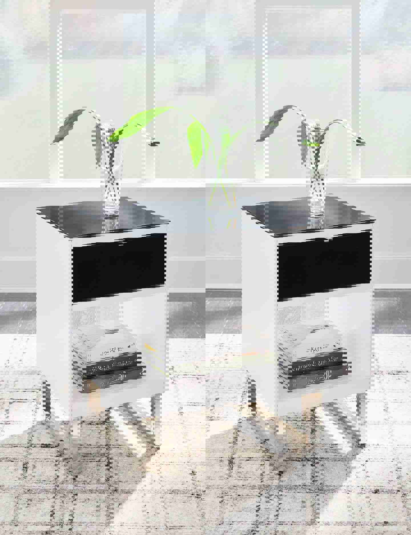 Gardoni Rectangular End Table with Black Glass Top