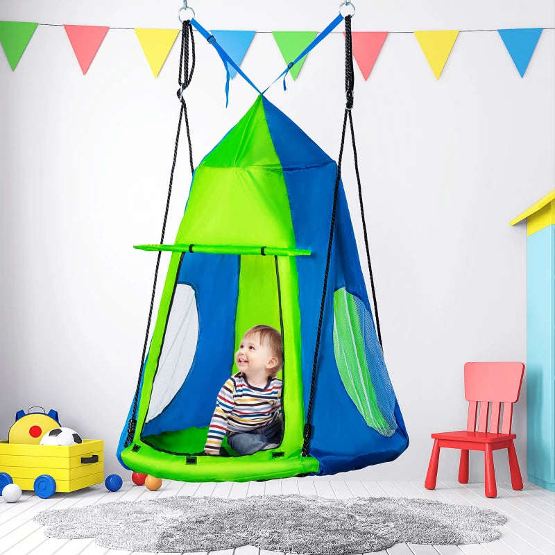 Outsunny Kids Pod Swing - Waterproof Hanging Tent & Saucer Swing for Indoor & Outdoor Use