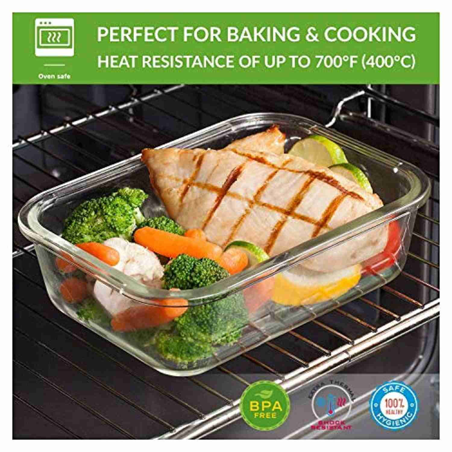 Glass Food Storage Containers with Lids - 6 Pack, 2 Sizes (35 Oz, 12 Oz) - Airtight and Leakproof