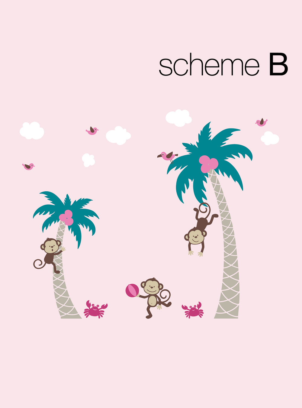 3 Monkeys with Palm Tree Wall Decal - Playful Kids Room Decor