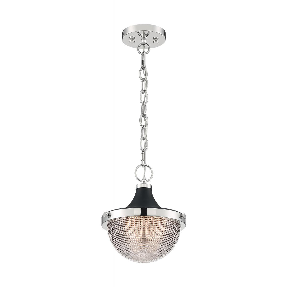 FARO 1 LIGHT SMALL PENDANT - Polished Nickel & Black Accents with Clear Prismatic Glass