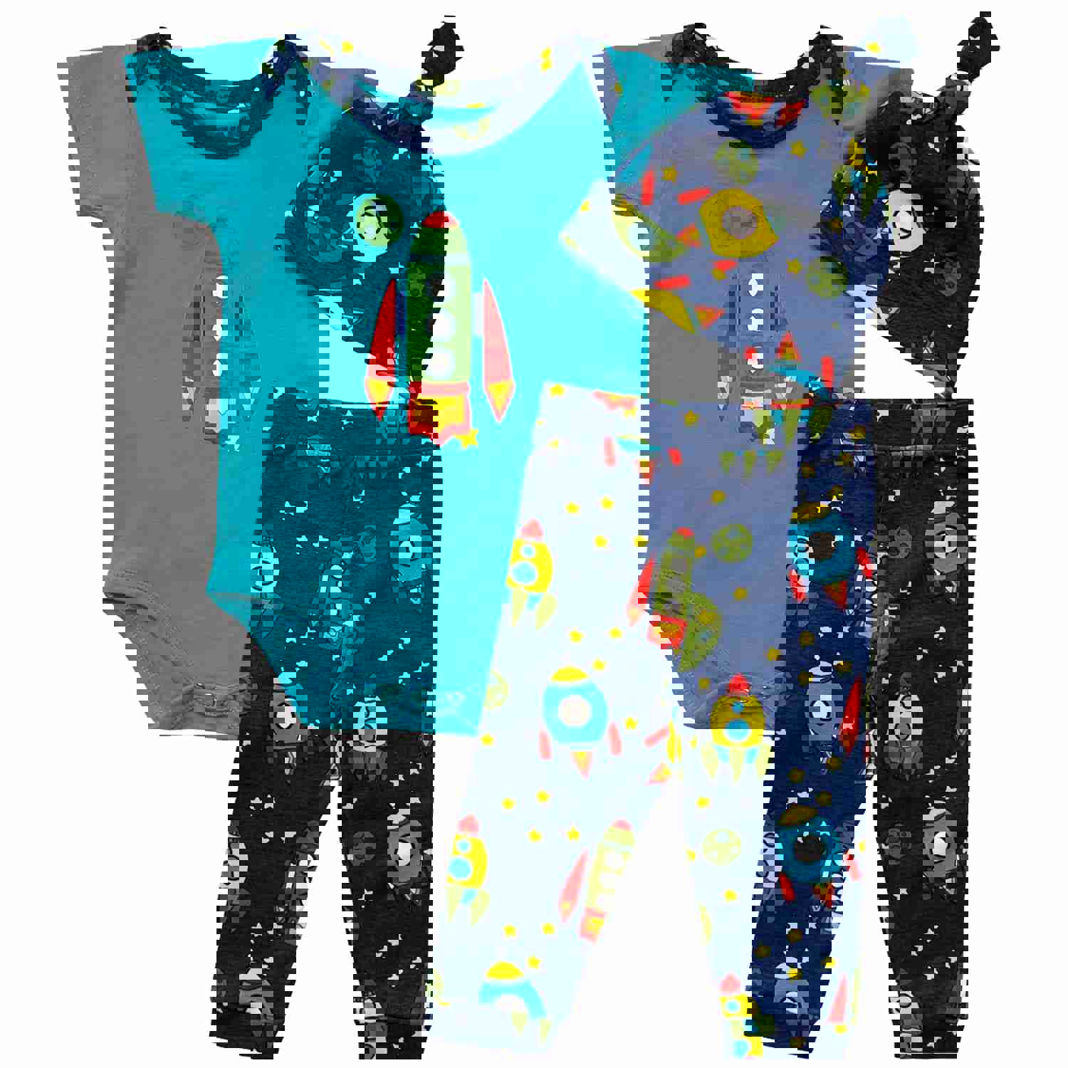 AnnLoren Baby Boys Layette Space Ship Onesie Pants Cap 3pc Gift Set