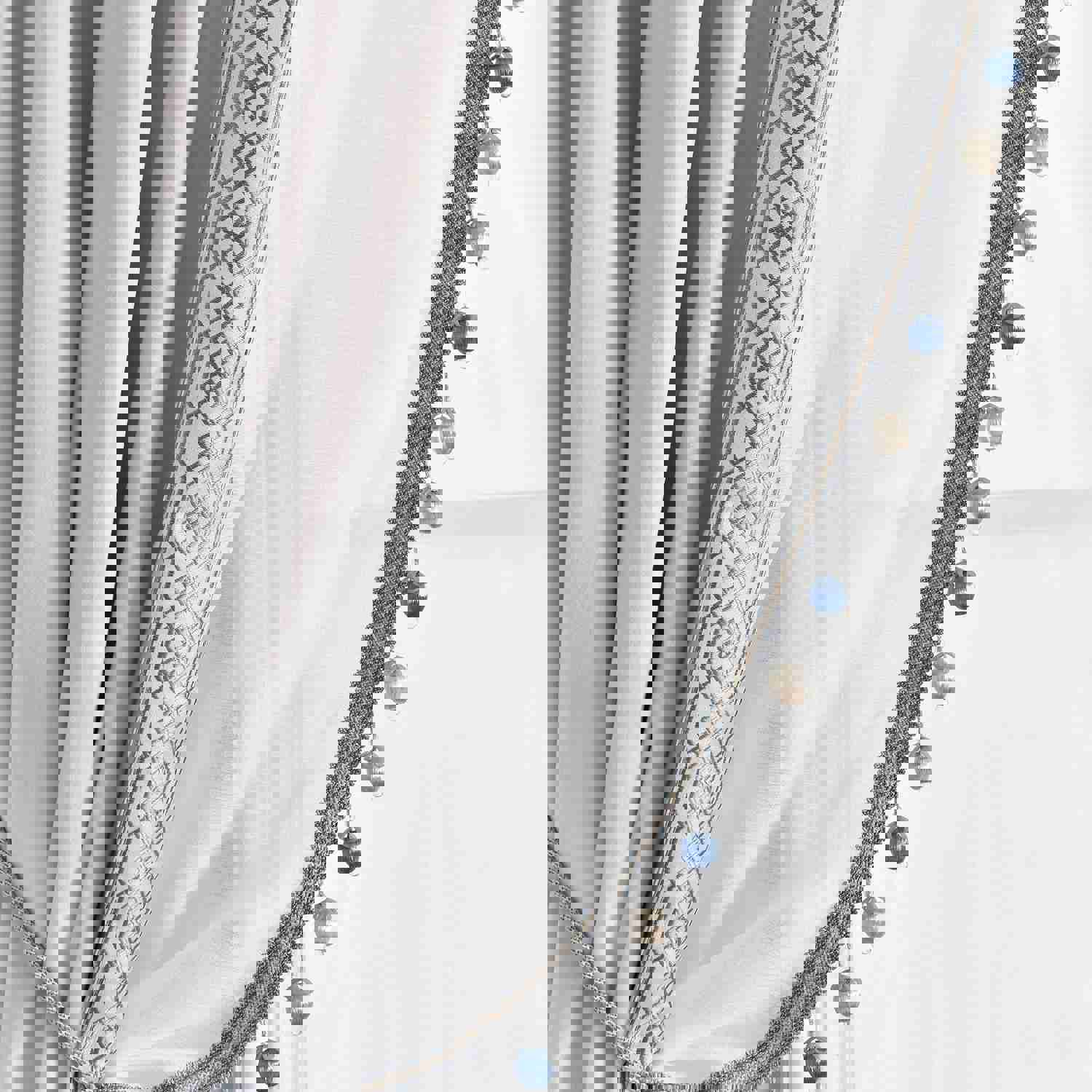 Luxury Vintage Velvet & Sheer With Border Pompom Trim Window Curtain Panel