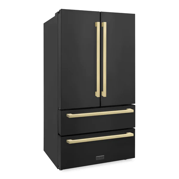 ZLINE 36 in. Autograph Edition 22.5 cu. ft 4-Door French Door Refrigerator with Ice Maker in Black Stainless Steel
