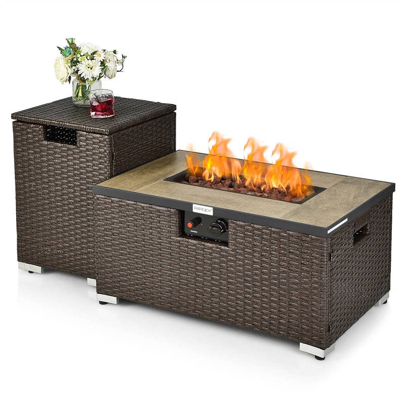 40000 BTU Wicker Outdoor Propane Fire Pit Table Set with Hideaway Tank Holder & Cover