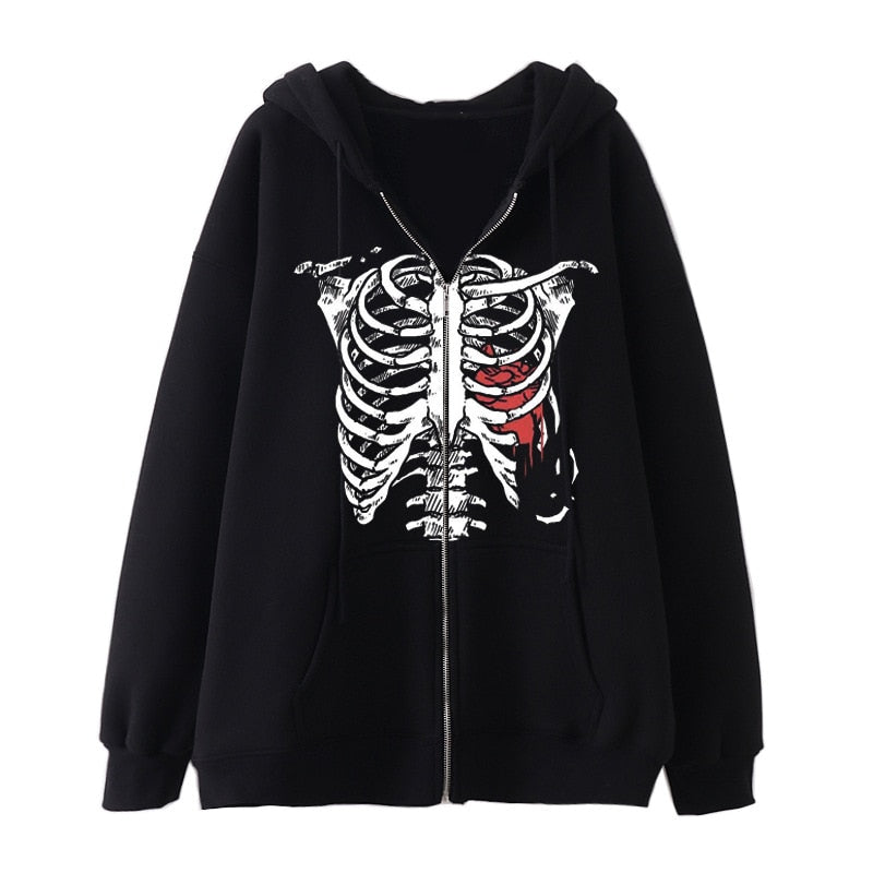 Trizchlor Oversized Hoodie for Women - Gothic Streetwear Zipper Cardigan Long Sleeve Winter Hoodie Harajuku Fashion Sweatshirt