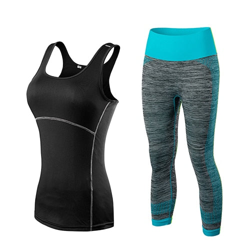 Yuerlian Women's Yoga Gym Training Set - Sleeveless Cropped Top & 3/4 Leggings