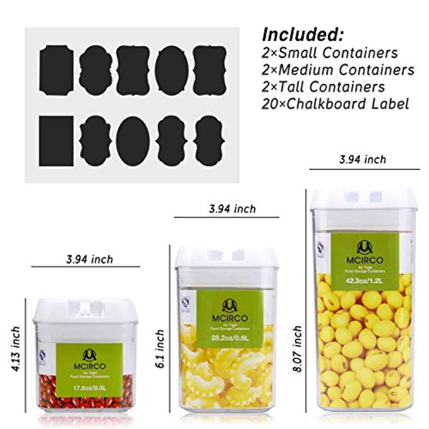 MCIRCO Air-Tight Food Storage Container Set - 6 Pieces with 20 Chalkboard Labels