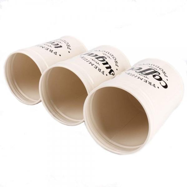 Set of 3 Metal Food Storage Tin Canisters for Coffee, Tea, and Sugar with Lid - White