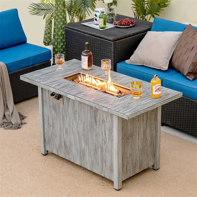 43-inch Rectangular Propane Fire Pit Table with 50,000 BTU Heating, Wood Grain Tabletop & Waterproof Cover