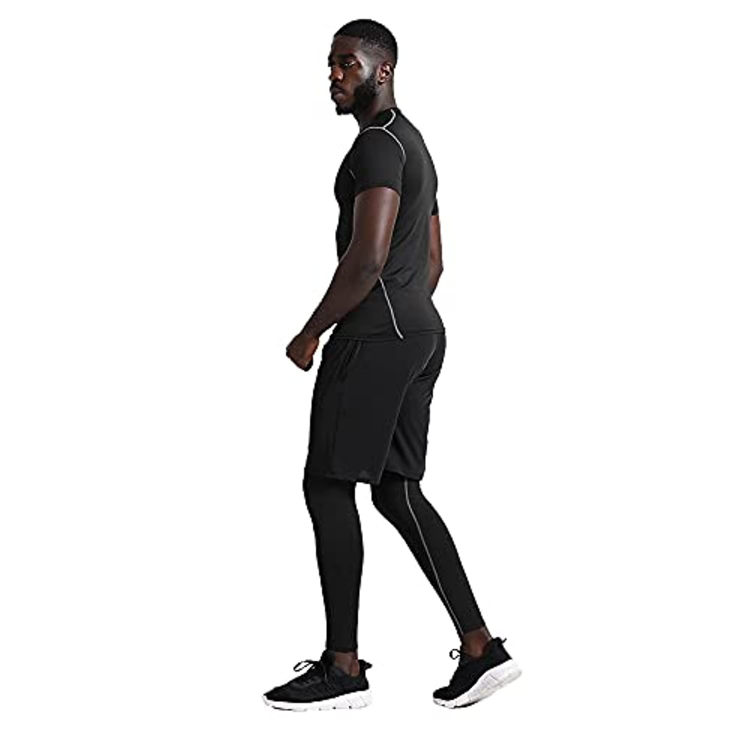 BUYJYA 5Pcs Mens Compression Pants Shirt Top Long Sleeve Jacket Athletic Sets Gym Clothing