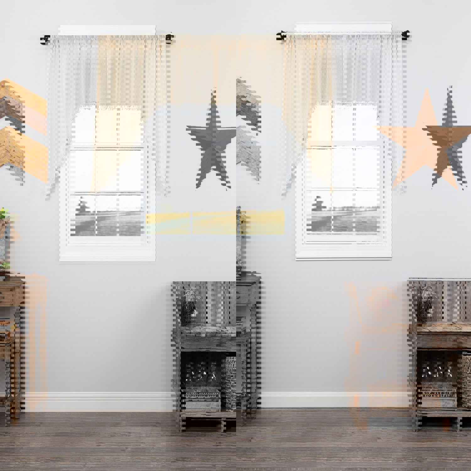 Natural Fringed Tobacco Cloth Swag Curtains