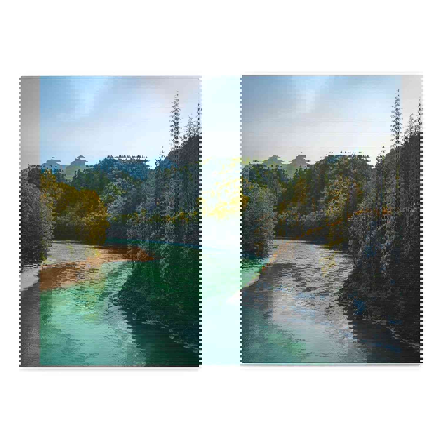 River Through Pine Tree Green Forest Nature Wilderness Photography Canvas Wall Art for Home Decor