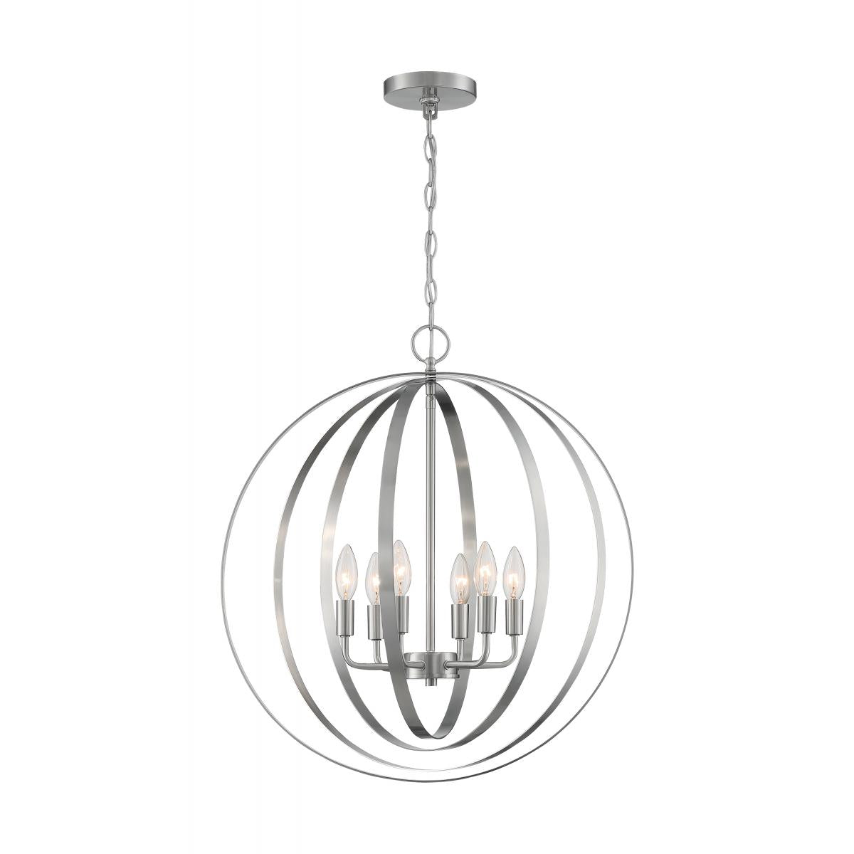 Pendleton 6-Light Brushed Nickel Pendant - Glam Style Ceiling Light