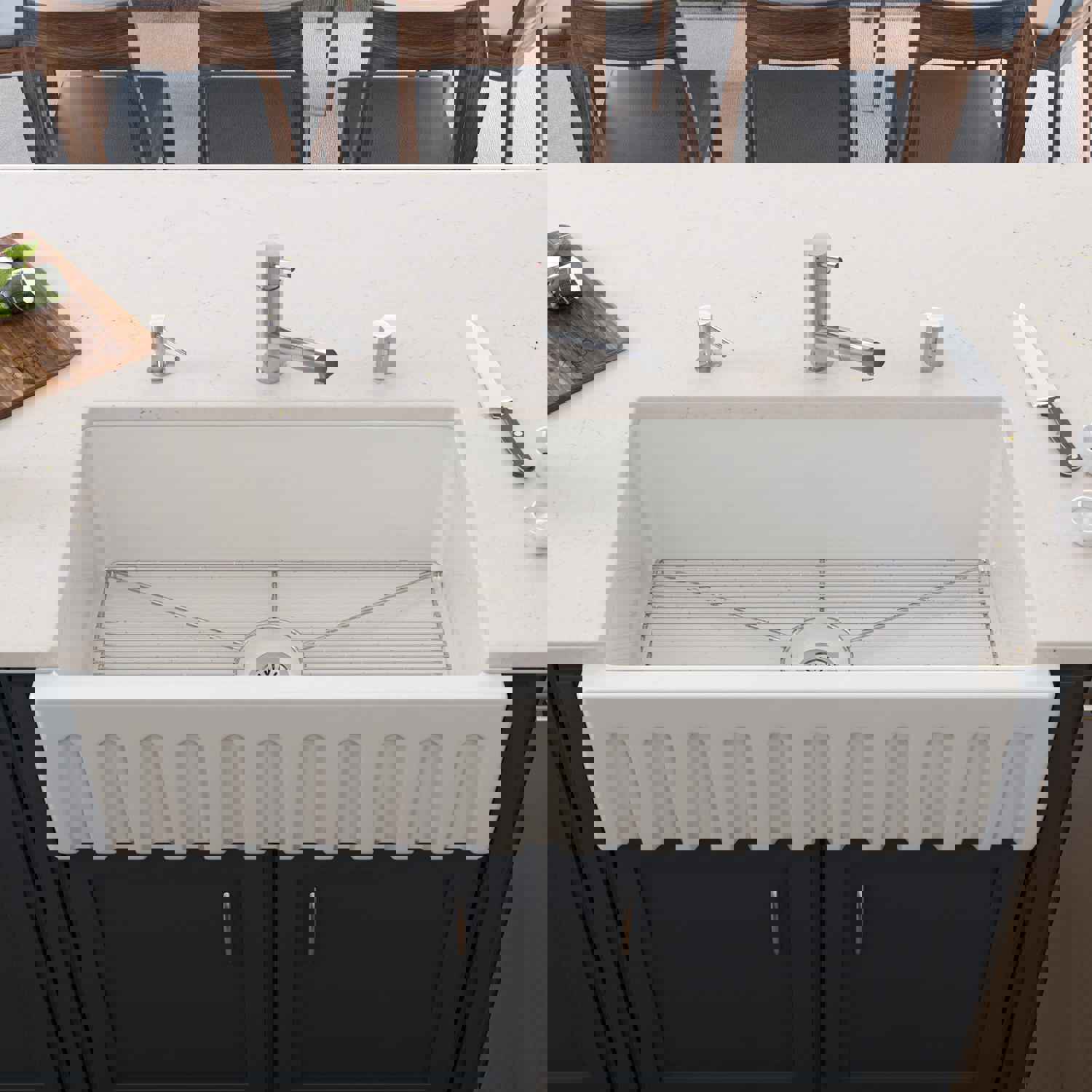 ALFI AB3618HS-W 36 Inch White Reversible Smooth/Fluted Fireclay Farm Sink