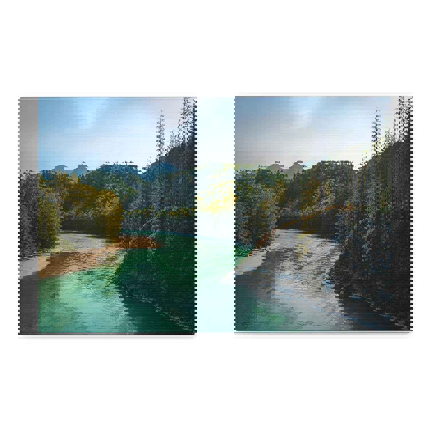 River Through Pine Tree Green Forest Nature Wilderness Photography Canvas Wall Art for Home Decor