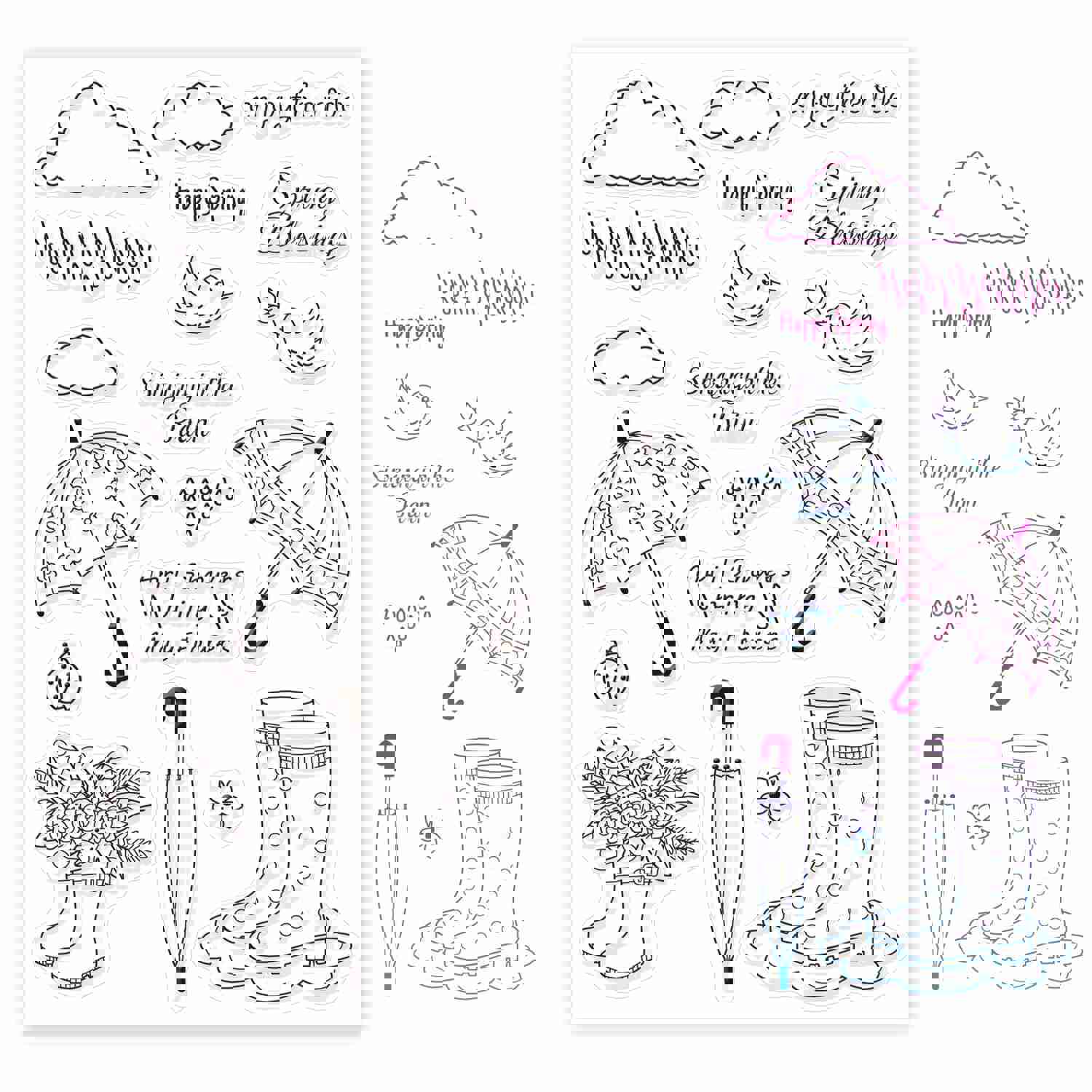 Craspire Rain Boots, Umbrella, Cloud, Raindrops, Bird Clear Silicone Stamp Seal for Card Making and DIY Scrapbooking