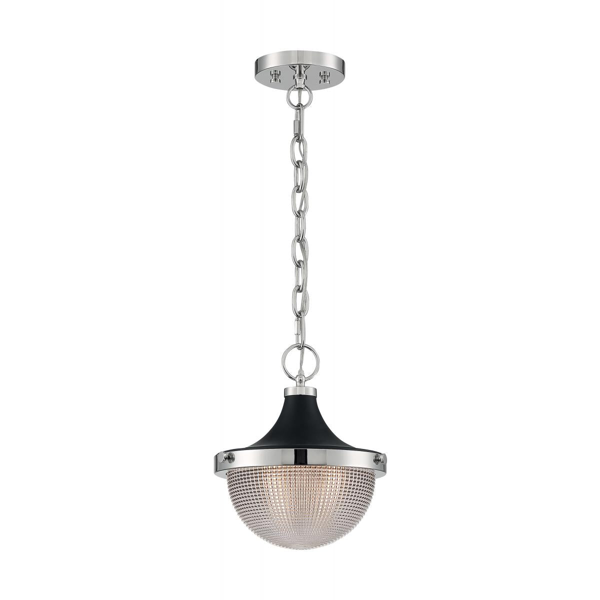 FARO 1 LIGHT SMALL PENDANT - Polished Nickel & Black Accents with Clear Prismatic Glass