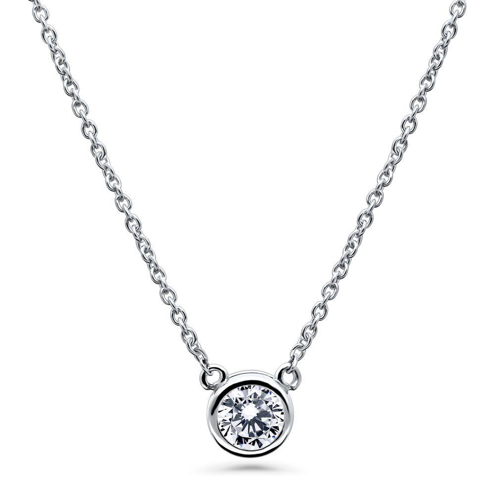 Solitaire 1.35ct Round CZ Pendant Necklace in Sterling Silver, 3 Piece Set