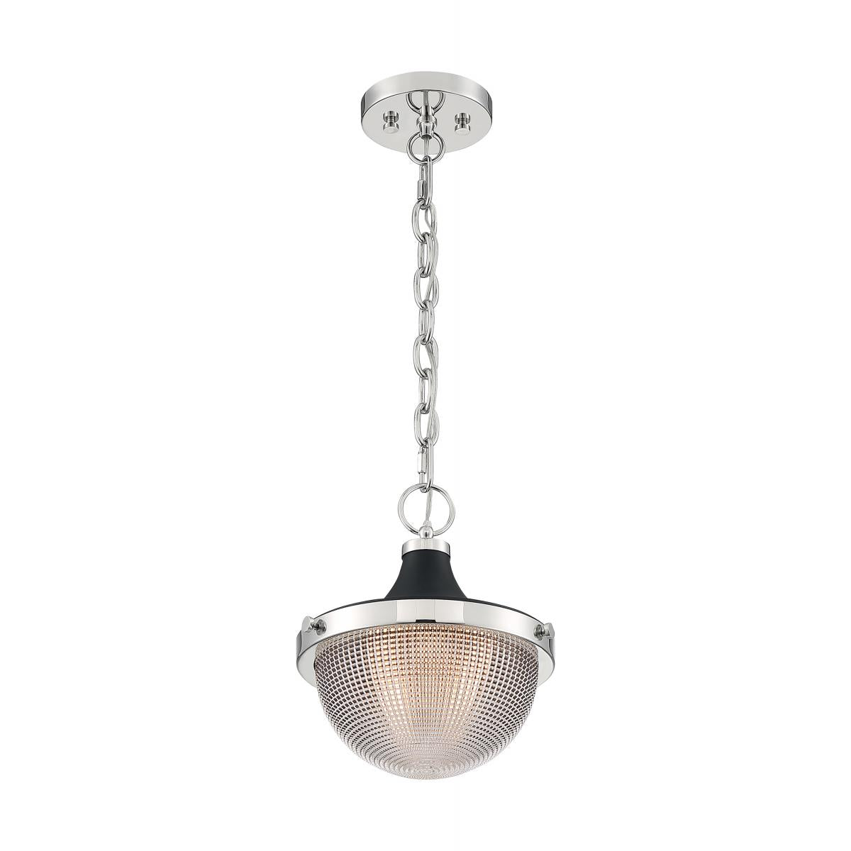 FARO 1 LIGHT SMALL PENDANT - Polished Nickel & Black Accents with Clear Prismatic Glass