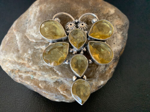 Handmade Sterling Silver Dragonfly Pendant with Faceted Yellow Topaz