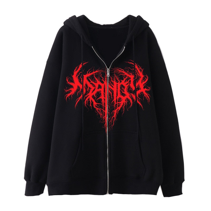 Trizchlor Oversized Hoodie for Women - Gothic Streetwear Zipper Cardigan Long Sleeve Winter Hoodie Harajuku Fashion Sweatshirt