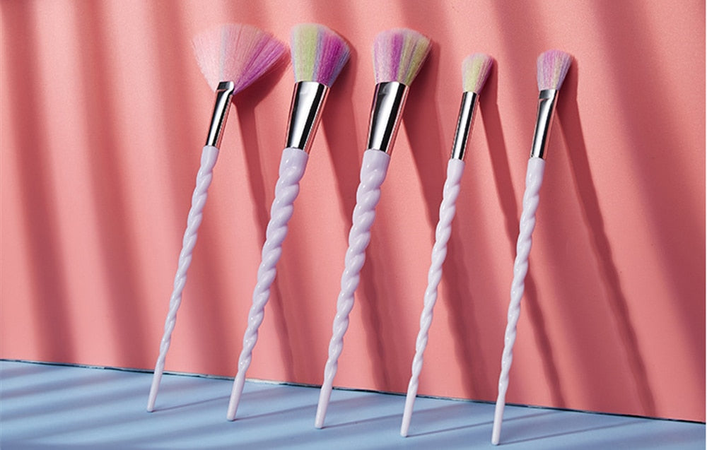 10pcs Spiral Colorful Soft Makeup Brushes Set - Professional Foundation Powder Blush Eyeshadow Fan Brush