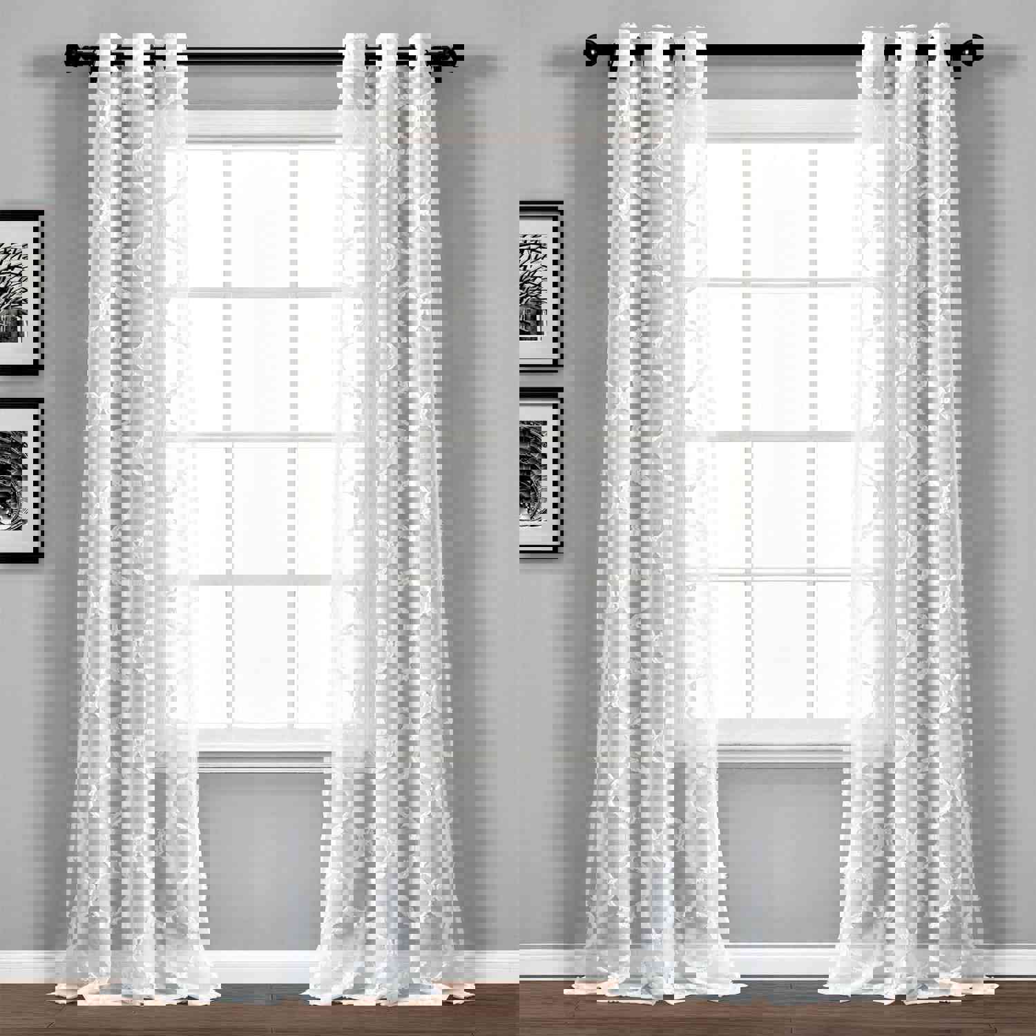 Avon Trellis Grommet Sheer Window Curtain Panel Set