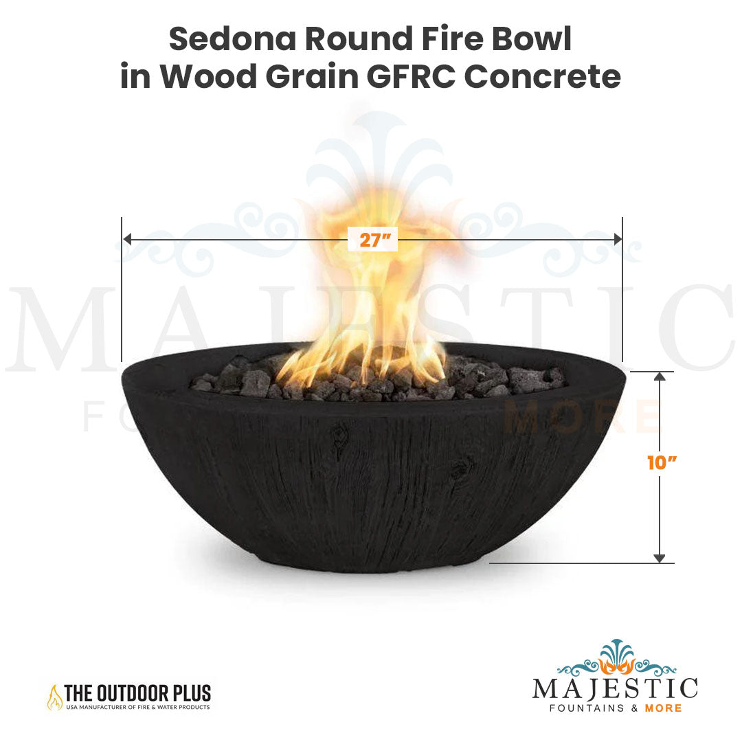 The Outdoor Plus Sedona Round Fire Bowl in Wood Grain with Free Cover