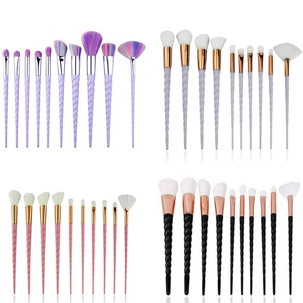10pcs Spiral Colorful Soft Makeup Brushes Set - Professional Foundation Powder Blush Eyeshadow Fan Brush
