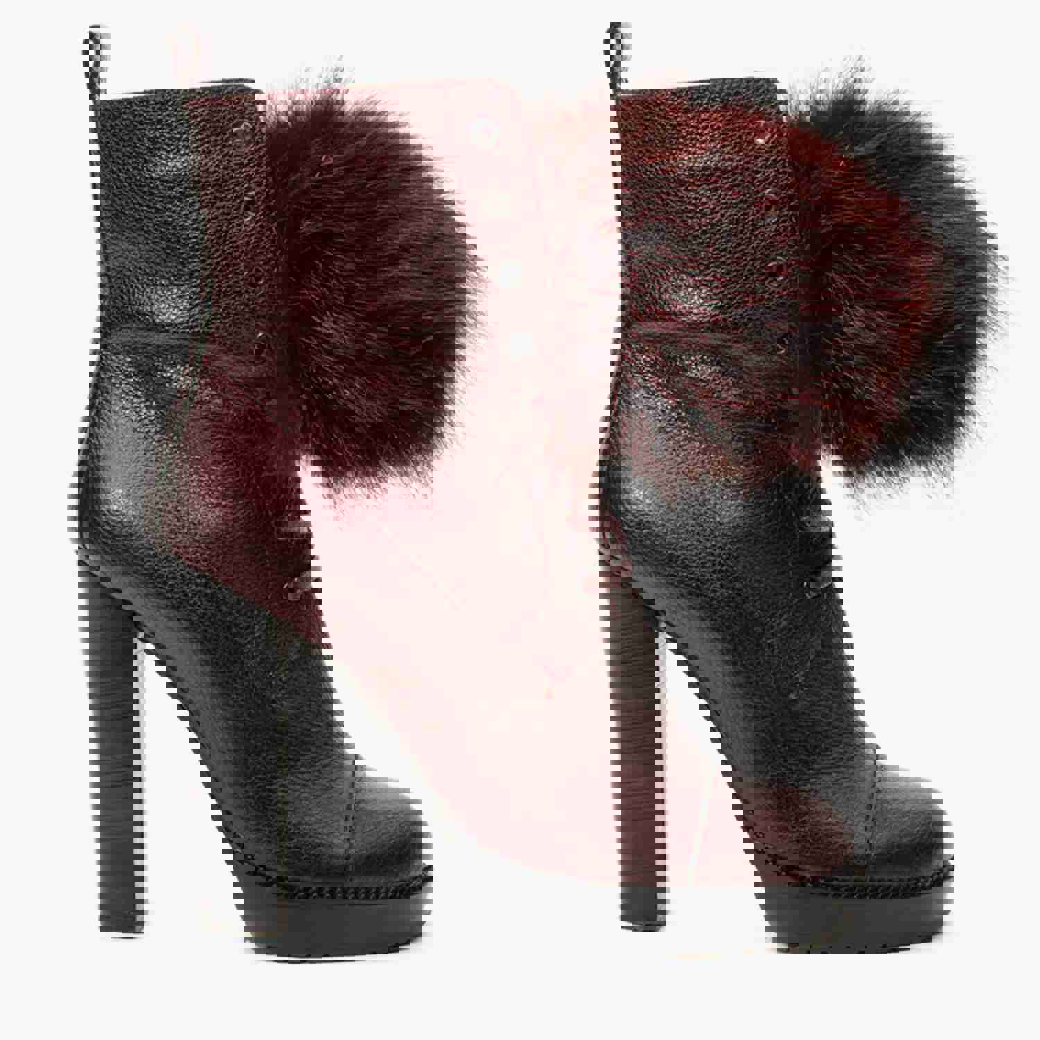 Melo Burgundy Leather Natural Mid Calf Platform Heel Women Boot