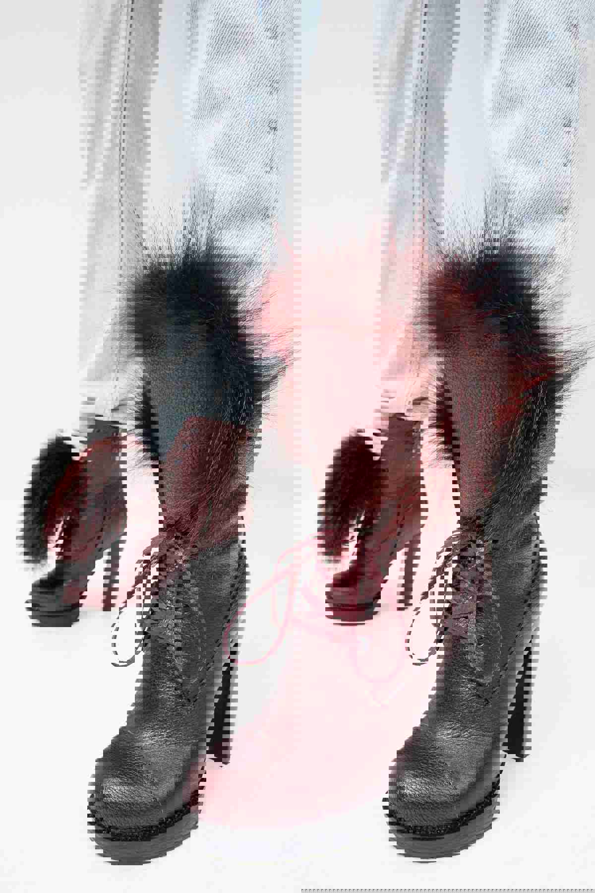 Melo Burgundy Leather Natural Mid Calf Platform Heel Women Boot