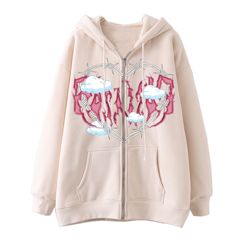 Trizchlor Oversized Hoodie for Women - Gothic Streetwear Zipper Cardigan Long Sleeve Winter Hoodie Harajuku Fashion Sweatshirt
