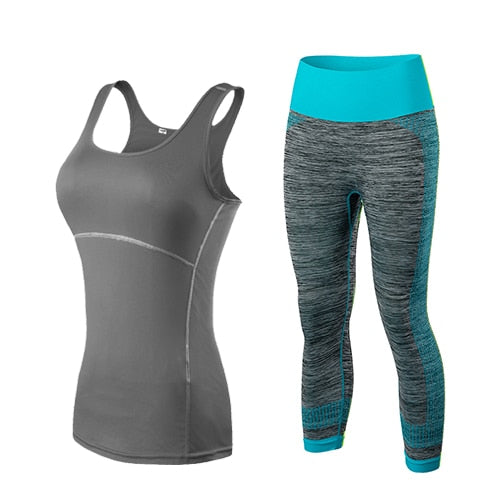 Yuerlian Women's Yoga Gym Training Set - Sleeveless Cropped Top & 3/4 Leggings