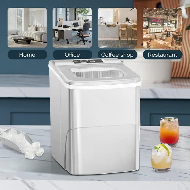 KISSAIR Countertop Ice Maker Machine - Portable, Fast Ice Making, 26 lbs/24 Hrs, Grey
