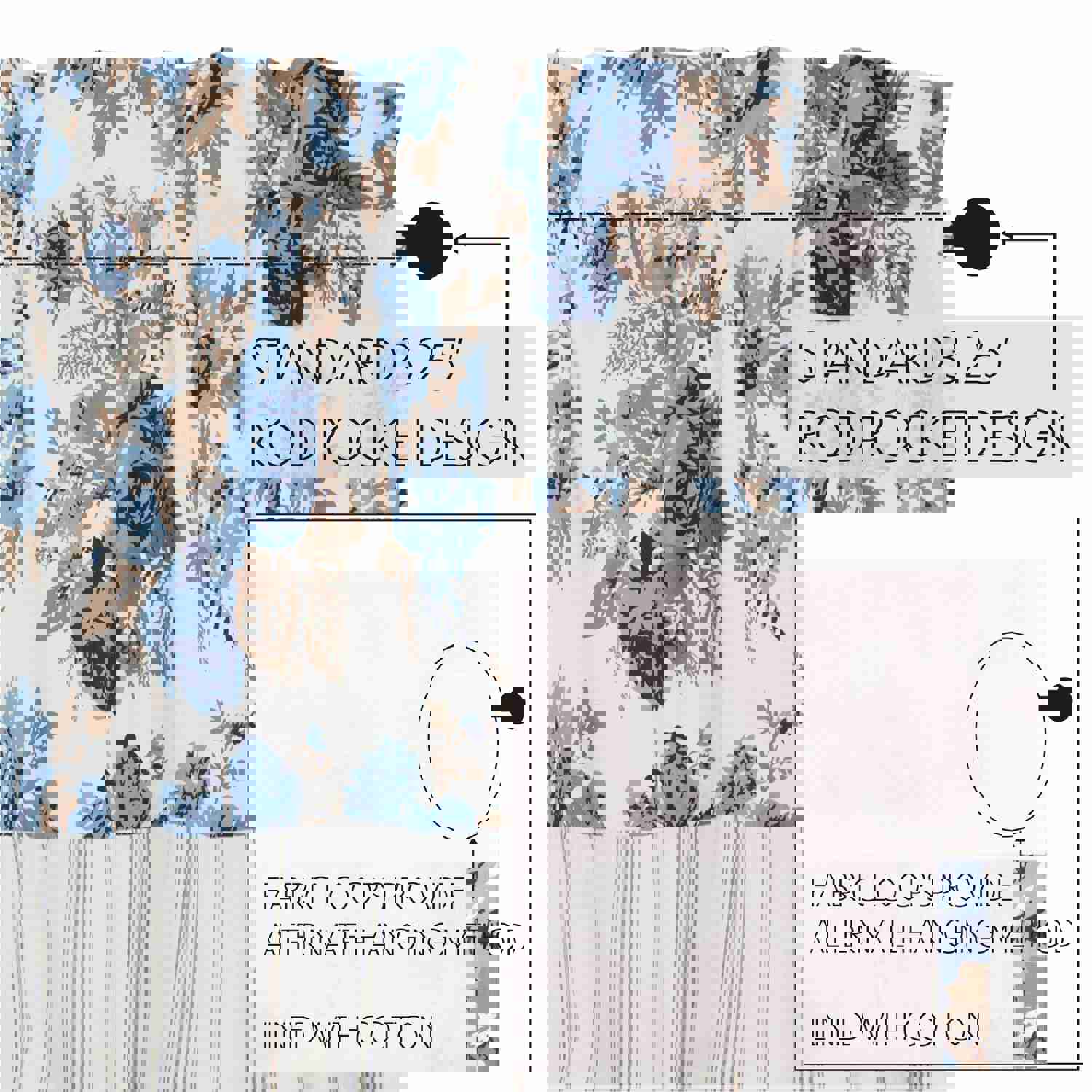 Annie Blue Floral Ruffled Valance Curtain 16x60 - French Country Style Window Decor