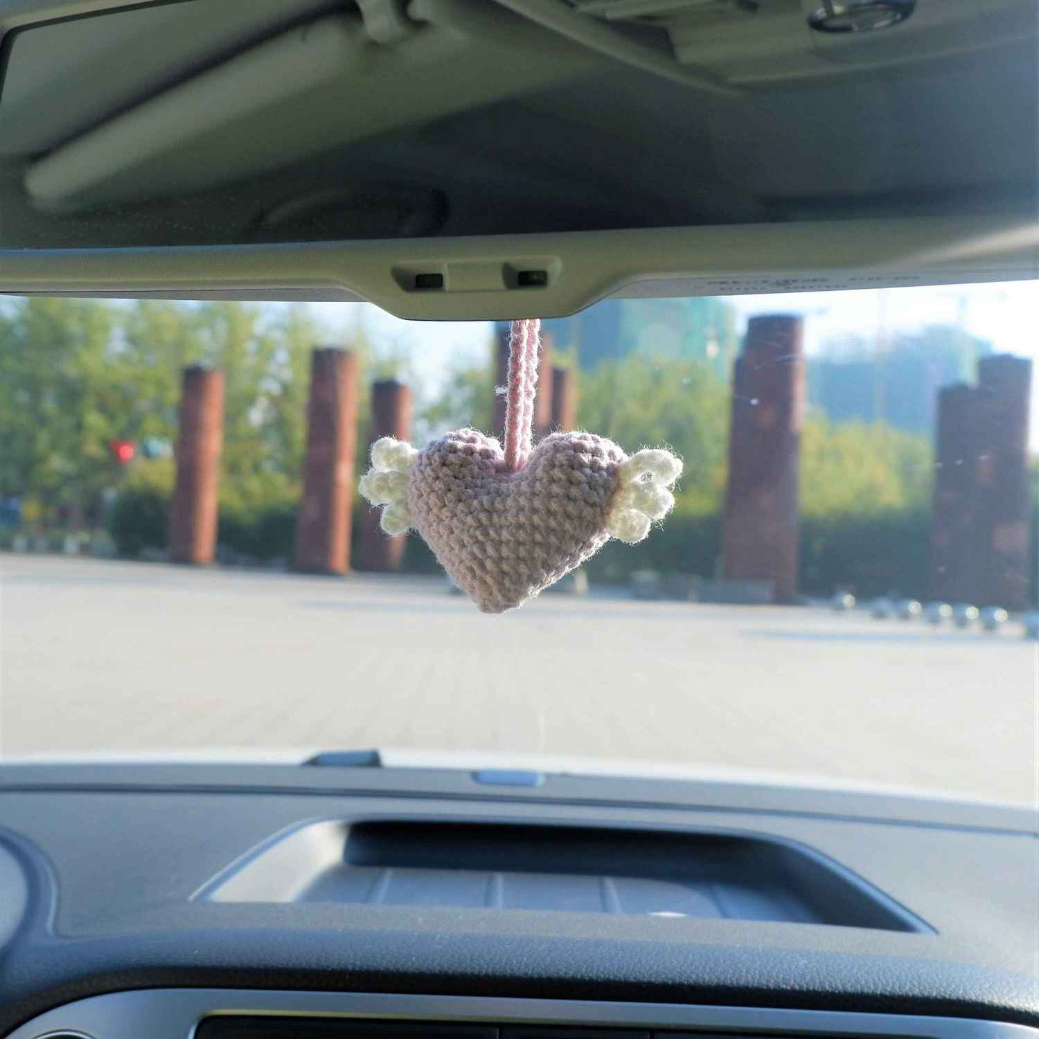 2Pcs Car Mirror Accessories - Crochet Hearts Wings