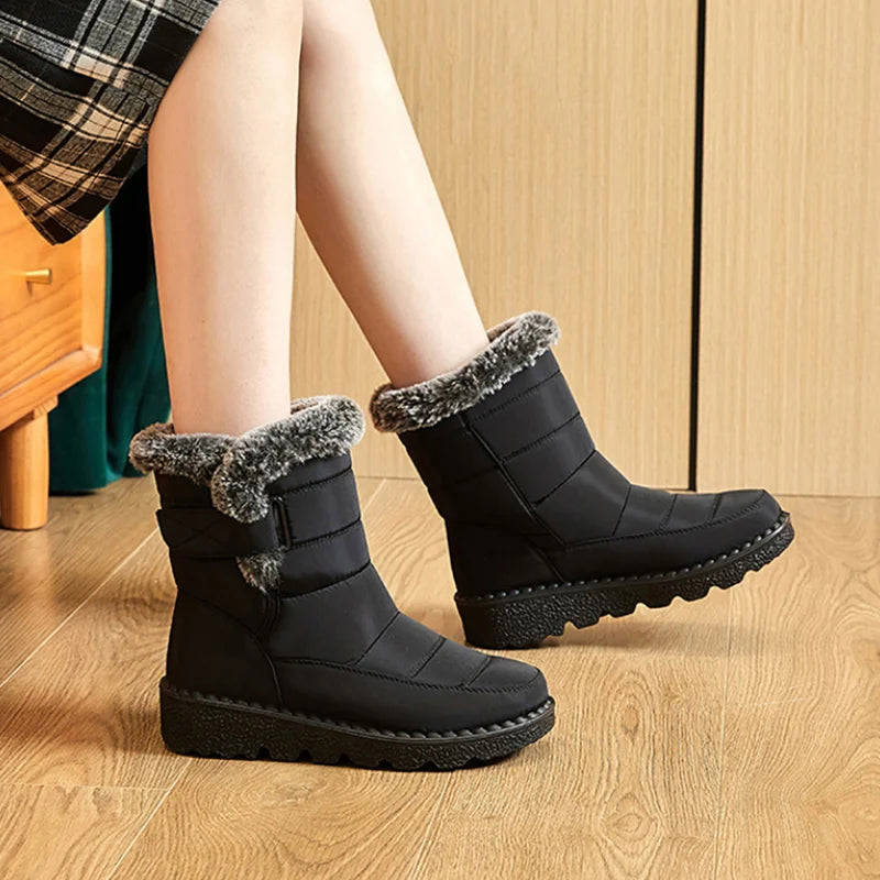 New Ladies Faux Fur Waterproof Winter Boots - Warm Plush Snow Boots