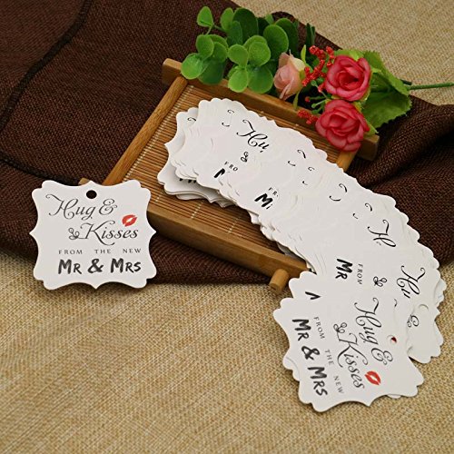 Original Design Wedding Favor Gift Tags - 100 PCS White Square Tags with 100 Feet Natural Jute Twine