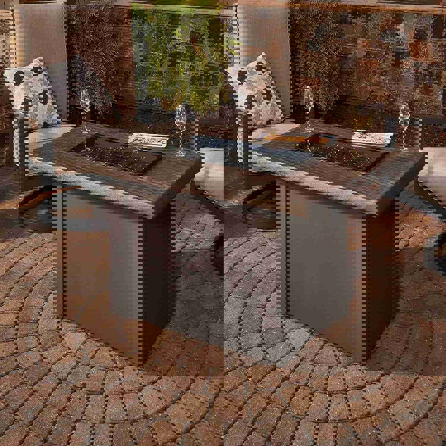 The Outdoor GreatRoom Company Driftwood Havenwood Rectangular Gas Fire Pit Table with Grey Base