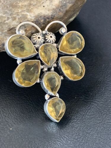 Handmade Sterling Silver Dragonfly Pendant with Faceted Yellow Topaz