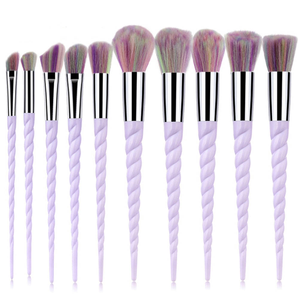 10pcs Spiral Colorful Soft Makeup Brushes Set - Professional Foundation Powder Blush Eyeshadow Fan Brush